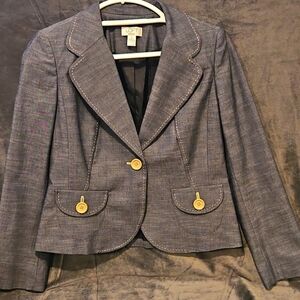 Ann Taylor Loft Petite 10P Gathered Stitched Chambray Blazer Suit Coat Jacket